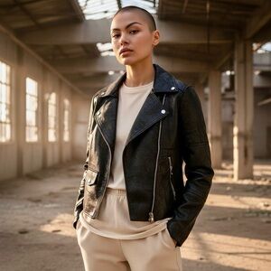 NWT Philosophy Black Faux Leather Biker Jacket Woman’s XS